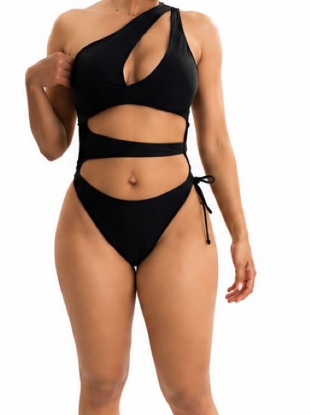 Black Cutout One-Piece Swimsuit with Side Tie